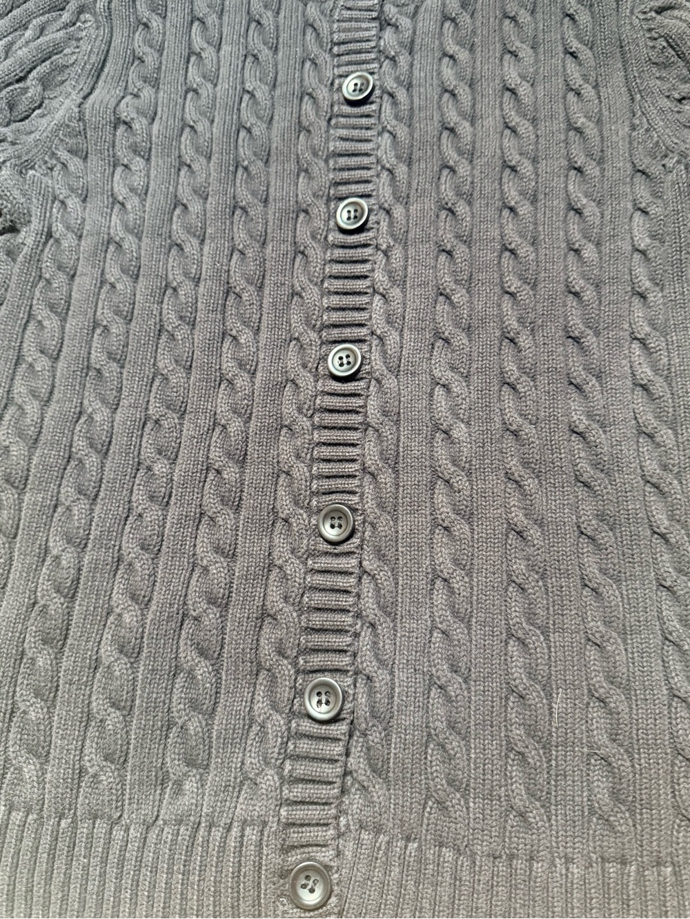 L.L.Bean Women’s L black 100% Cotton Cable Knit Cardigan Sweater - Picture 4 of 9